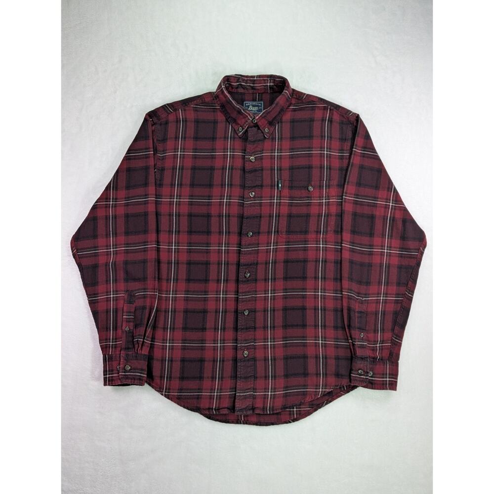 G.H. Bass & Co Size Medium 100% Cotton Fireside Madras Flannel Button Up VTG